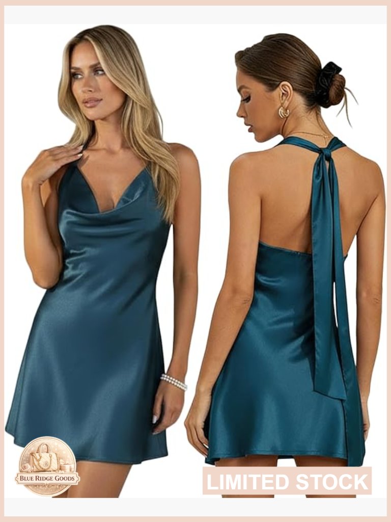 Satin Halter Neck Mini Dress Sexy Backless Party Club Bodycon Sleek Chic